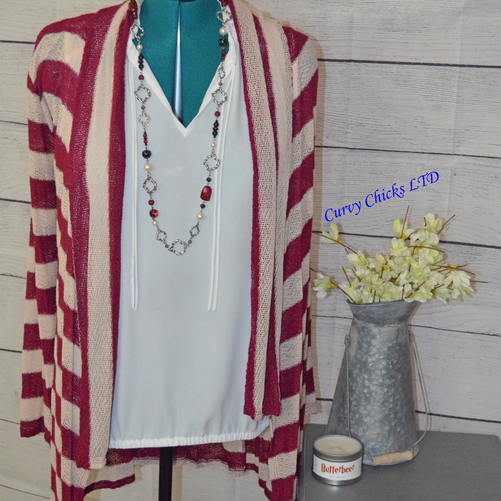 Striped front drape knit cardigan